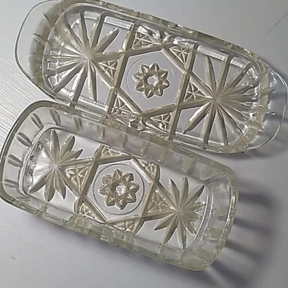 Vintage 1980s Anchor ⚓ Hocking clear precut glass farmhouse butter dish with lid